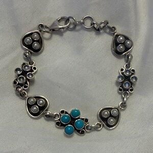 Nicky Butler Silver Bracelet with Turquoise and Pearl Accents